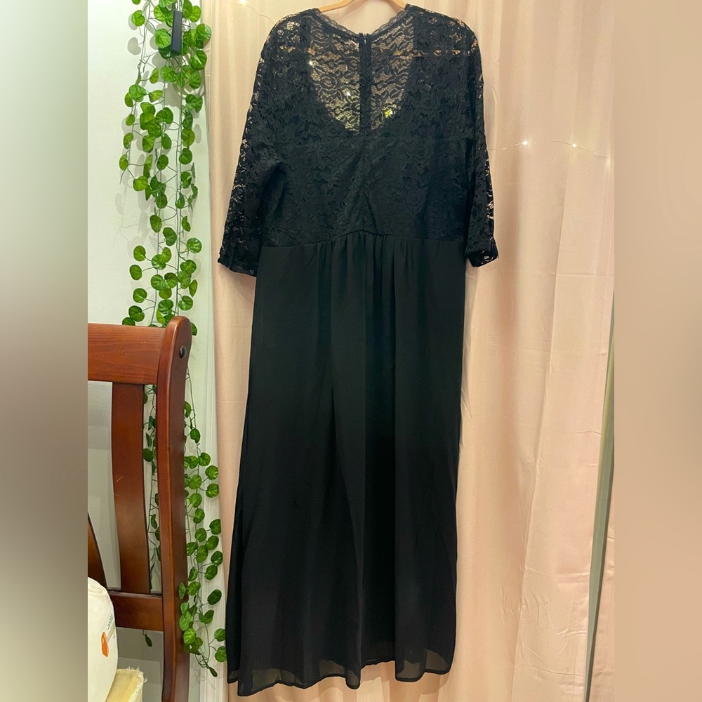 Formal lace and chiffon black dress